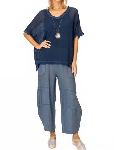Look Mode Usa Mesh Fringe Detail Top In Navy In Blue