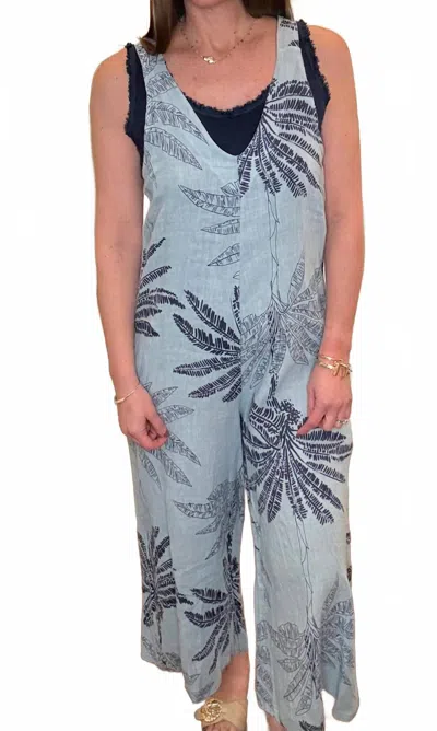 Look Mode Usa Palm Print Romper In Slate Blue
