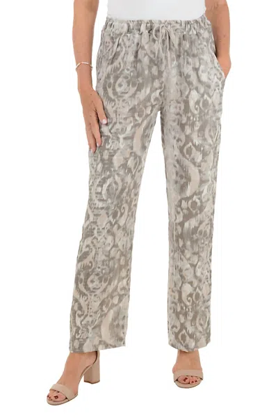 Look Mode Usa Printed Linen Pant In Taupe