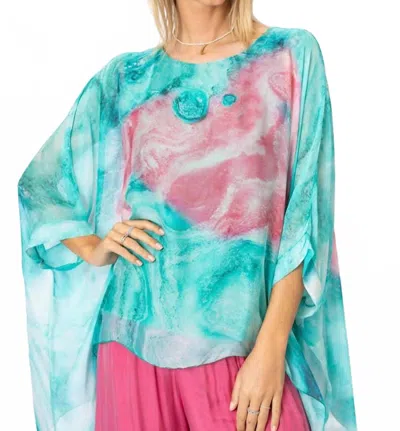 Look Mode Usa Printed Silk Blouse In Teal Maroon In Blue