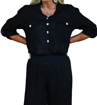 Look Mode Usa Raw Edge Cropped Linen Jacket In Black