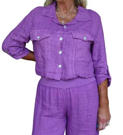 Look Mode Usa Raw Edge Cropped Linen Jacket In Orchid In Purple