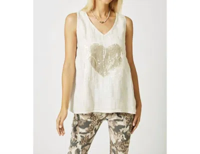 Look Mode Usa Sequin Heart "believe" Tank Top In Taupe In White