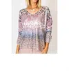 Look Mode Usa Shimmer V Neck Cheetah Print Sweater In Old Pink In Multi