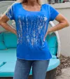 LOOK MODE USA WATERFALL AND STAR T-SHIRT IN ROYAL BLUE/SILVER