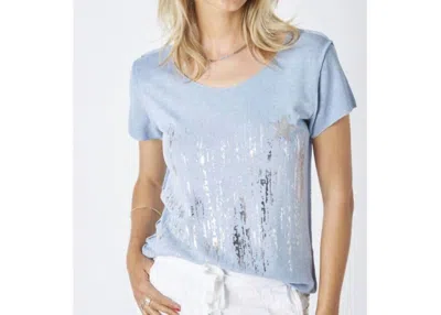 LOOK MODE USA WATERFALL AND STAR T-SHIRT IN SILVER/BLUE