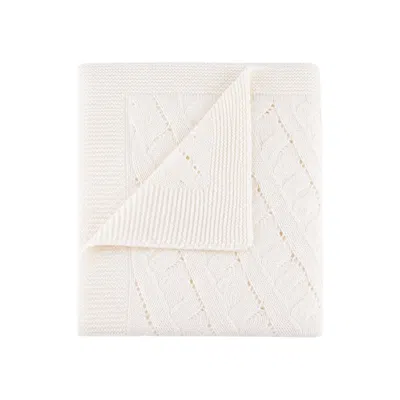 Loom & Cove 100% Cashmere Cable Knit Baby Blanket - White