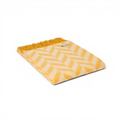 Loom & Cove 100% Lambswool Chunky Herringbone Blanket - Yellow & Beige