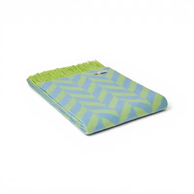 Loom & Cove Green 100% Lambswool Chunky Herringbone Blanket -  Zest & Placid Blue