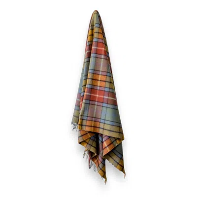 Loom & Cove Neutrals Antique Buchanan -  Recycled Wool Tartan Blanket In Black/blue/green/red/yellow