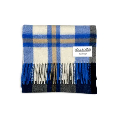 Loom & Cove Women's Blue/black Check - 100% Cashmere Tartan Scarf