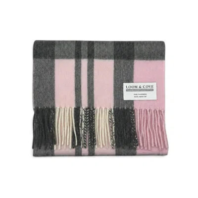 Loom & Cove Women's Exploded Camel Pink - 100% Cashmere Tartan Scarf