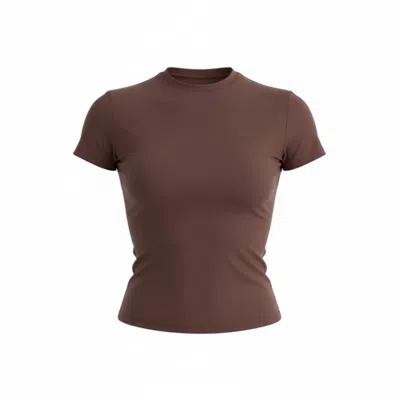 Loom Archives Women's Brown Day Flow Longline Short Sleeve Top In Black