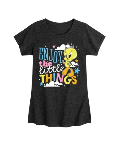 Looney Tunes Kids' Big Girls Tweety Bird Enjoy The Little Things Graphic Short Sleeve T-shirt In Black