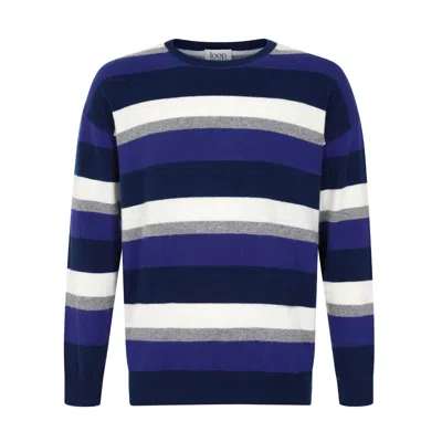 Loop Cashmere Mens Cashmere Crew Neck Sweater In Midnight Blue Stripe