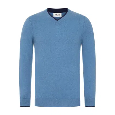 Loop Cashmere Mens Cashmere V Neck Sweater In Marina Blue