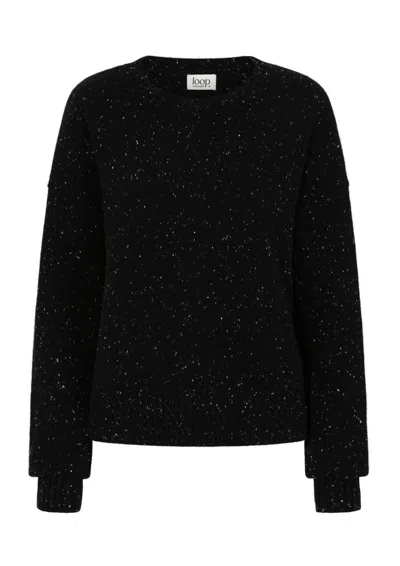Loop Cashmere Women's Black Donegal Knit Sweatshirt In Cinder Grey