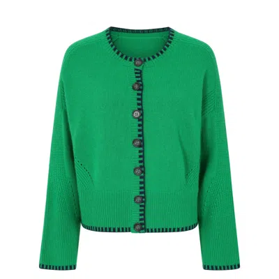 Loop Cashmere Women's Cashmere Blanket Stitch Cardigan In Billiard Green