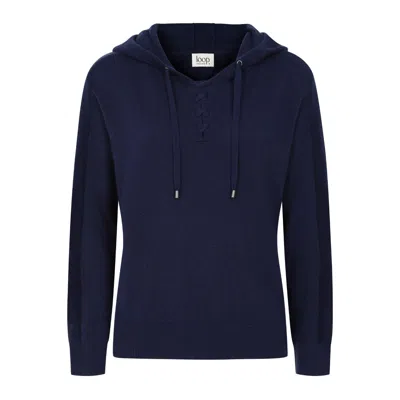 Loop Cashmere Women's Cashmere Lace Neck Hoodie In Midnight Blue