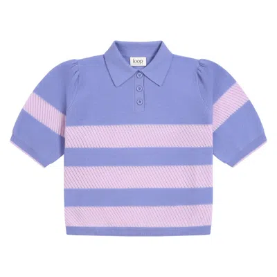 Loop Cashmere Women's Cashmere Striped Polo Collared Top In Lupin Blue