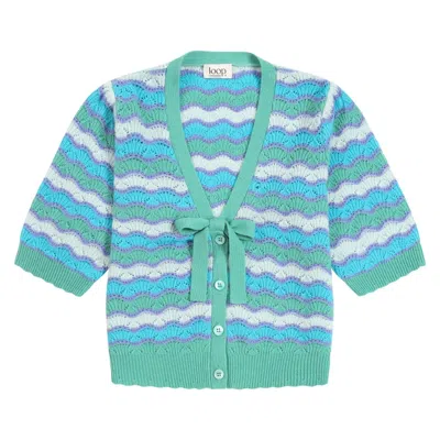 Loop Cashmere Women's Cashmere Wave Stitch Cardigan In Ocean Blue Stripe