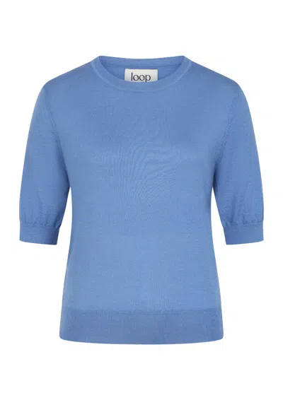 Loop Cashmere Women's Crew Neck Short Sleeve Sweater In Splendor Blue
