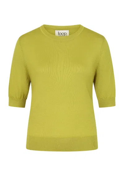 Loop Cashmere Women's Crew Neck Short Sleeve Sweater In Tendril Green In Yellow