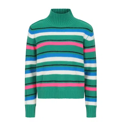 Loop Cashmere Women's Cropped Polo Neck Sweater In Green Stripe