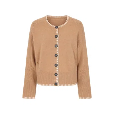 Loop Cashmere Women's Neutrals Cashmere Blanket Stitch Cardigan In Praline In Gold