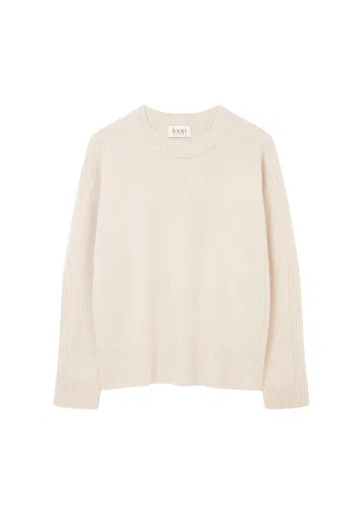 Loop Cashmere Women's Neutrals Cashmere Longline Crew Neck Sweater In Wheat In Brown/white