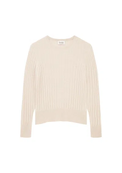 Loop Cashmere Women's Neutrals Cashmere Wide Rib Sweater In Wheat In Brown/white
