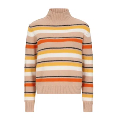 Loop Cashmere Women's Neutrals Cropped Polo Neck Sweater In Neutral Stripe In Brown