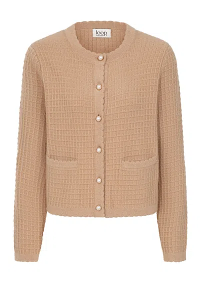 Loop Cashmere Women's Neutrals / Gold Crew Neck Cardigan In Honey Gold