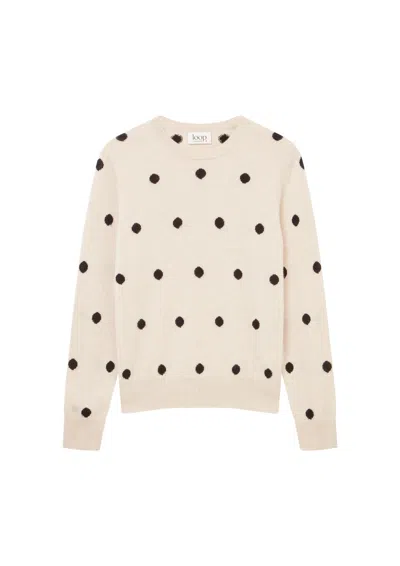 Loop Cashmere Women's Neutrals Intarsia Spot Crew Neck Sweater In Wheat In Black