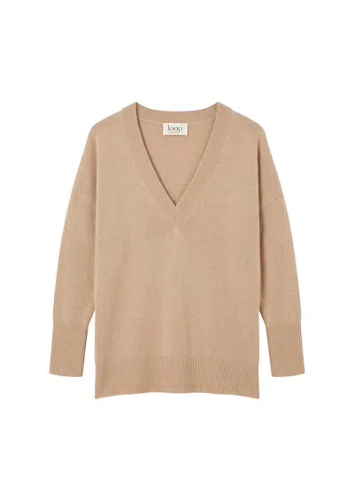 Loop Cashmere Women's Neutrals Relaxed Lofty V Neck Sweater In Chanterelle In Brown