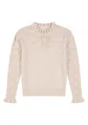 Loop Cashmere Women's Neutrals / White Tie Neck Pointelle Sweater In Feather Neutral In White