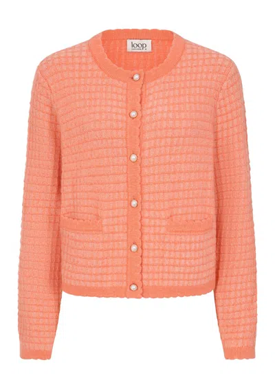 Loop Cashmere Women's Pink Crew Neck Cardigan In Devoted Peach