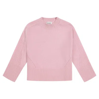 Loop Cashmere Women's Pink / Purple Ribbed Detail Lofty Crew Sweatshirt In Pixie Pink