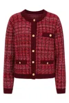 Loop Cashmere Women's Pink / Red Textured Cashmere Crew Jacket In Elegant Pink Check In Red
