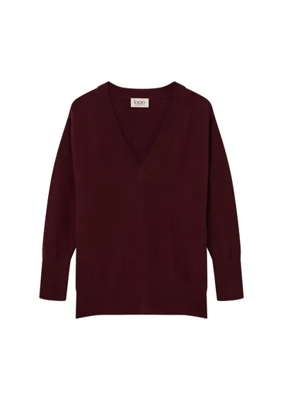 Loop Cashmere Women's Red Relaxed Lofty V Neck Sweater In Bordeaux Burgundy