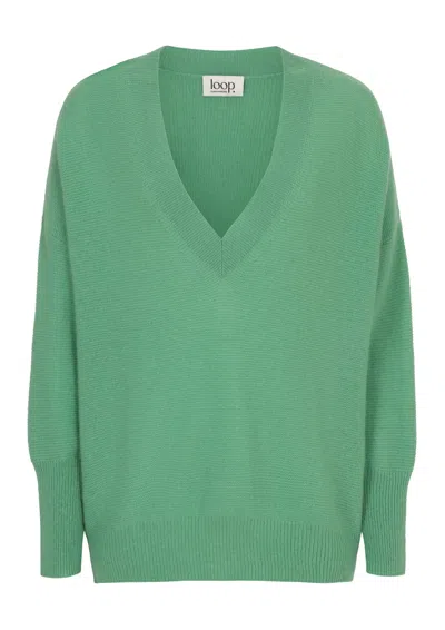 Loop Cashmere Women's Relaxed Lofty V Neck Sweater In Chai Green
