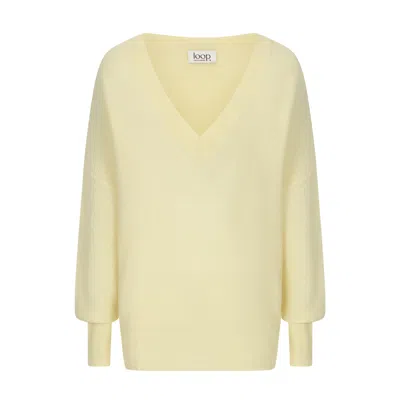 Loop Cashmere Women's Yellow / Orange Relaxed Lofty V Neck Sweater In Lemonade
