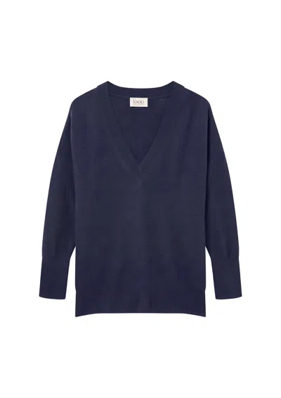 Loop Cashmere Women's Relaxed Lofty V Neck Sweater In Midnight Blue