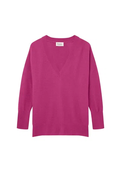 Loop Cashmere Women's Relaxed Lofty V Neck Sweater In Morello Pink