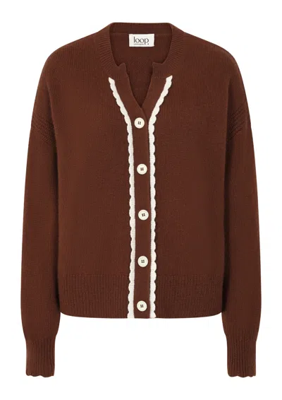 Loop Cashmere Women's Shell Edge Cardigan In Palm Brown