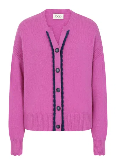 Loop Cashmere Women's Shell Edge Cardigan In Tyrian Pink