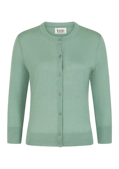 Loop Cashmere Women's Three Quarter Sleeve Crew Neck Cardigan In Damsonfly Green