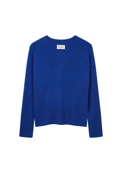 Loop Cashmere Women's V Neck Lofty Sweatshirt In Lapis Blue