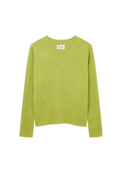 Loop Cashmere Women's V Neck Lofty Sweatshirt In Pear Green