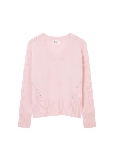 Loop Cashmere Women's V Neck Lofty Sweatshirt In Pixie Pink